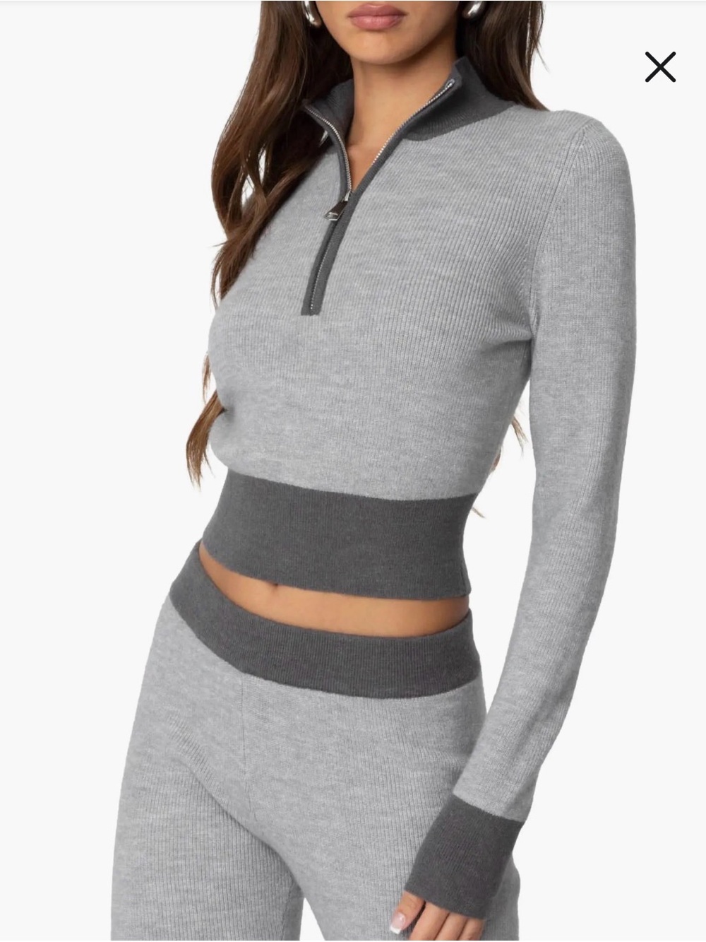 Edikted Lei Contrast Half Zip Knit Top